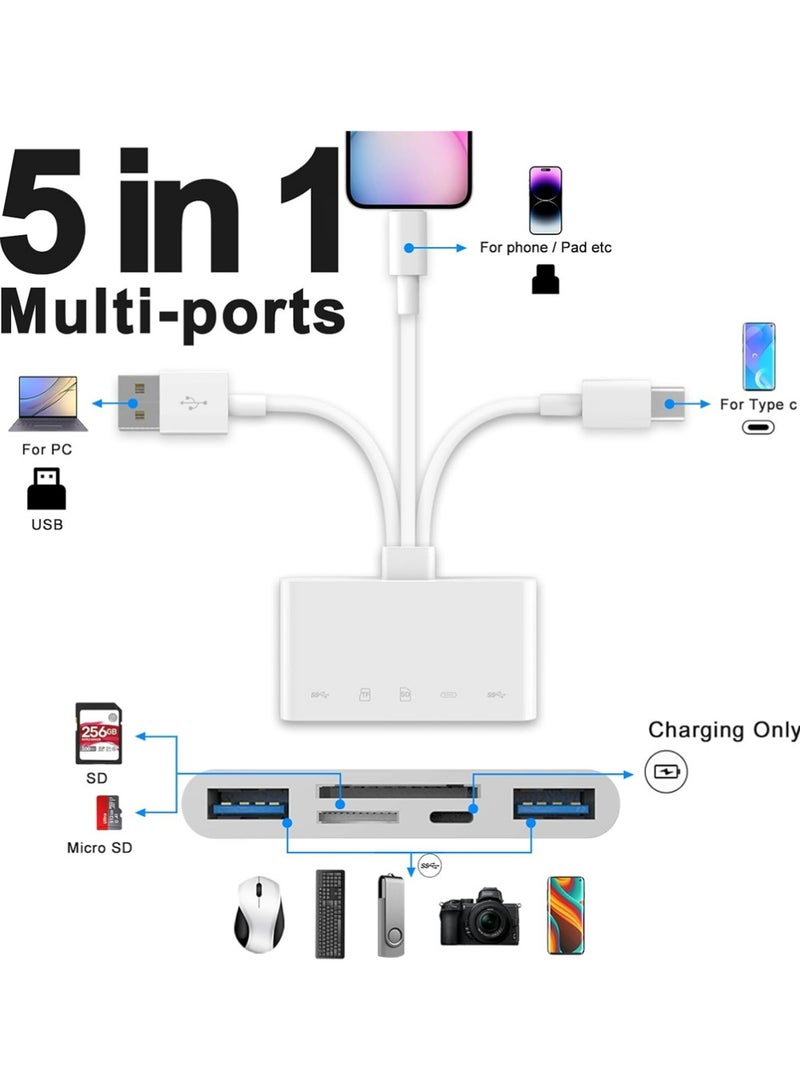 يوجي قارئ بطاقة الذاكرة 5 في 1 ، محول USB OTG لـ i-Phone / i-Pad ، أجهزة USB C و USB A مع فتحات بطاقة Micro SD و SD ، SDHC / SDXC / MMC ، Plug Play لـ iOS Android - Image 5