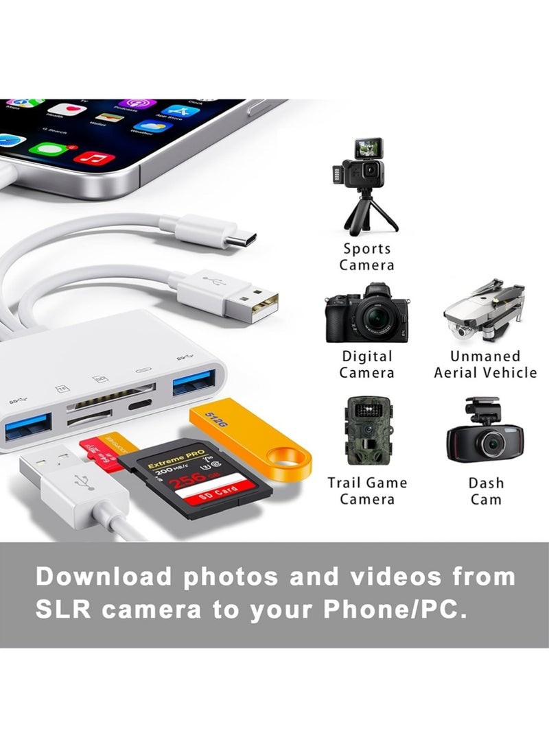 يوجي قارئ بطاقة الذاكرة 5 في 1 ، محول USB OTG لـ i-Phone / i-Pad ، أجهزة USB C و USB A مع فتحات بطاقة Micro SD و SD ، SDHC / SDXC / MMC ، Plug Play لـ iOS Android - Image 2