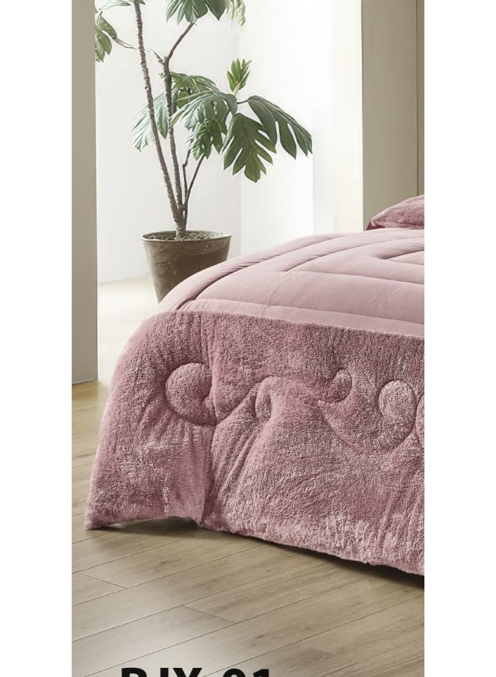 مون مفرش سرير نفرين شتوي يتكون من 6 قطع بتصميم مخمل السادة والفرو مقاس اللحاف 240x220 سم - Image 3
