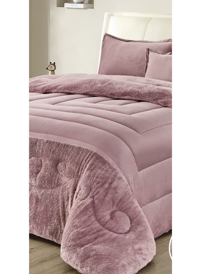 مون مفرش سرير نفرين شتوي يتكون من 6 قطع بتصميم مخمل السادة والفرو مقاس اللحاف 240x220 سم - Image 4