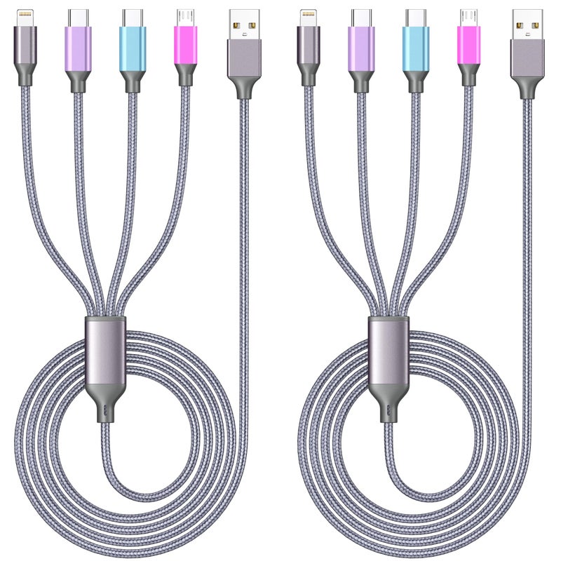 HYXing Multi Charging Cable 4ft 2Pack, Doub Tyep-C 4 in 1 Charging cable Nylon Braided Lightning iPhone Charger,Universal Charger Phone Cord With Type-C,Micro USB,IP Port for iPhone17-5/Android -Multicolor - Image 1