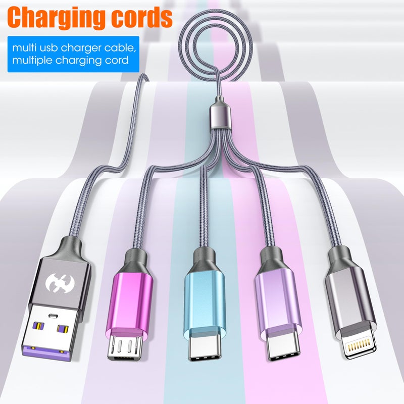 HYXing Multi Charging Cable 4ft 2Pack, Doub Tyep-C 4 in 1 Charging cable Nylon Braided Lightning iPhone Charger,Universal Charger Phone Cord With Type-C,Micro USB,IP Port for iPhone17-5/Android -Multicolor - Image 5
