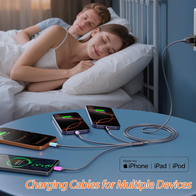 HYXing Multi Charging Cable 4ft 2Pack, Doub Tyep-C 4 in 1 Charging cable Nylon Braided Lightning iPhone Charger,Universal Charger Phone Cord With Type-C,Micro USB,IP Port for iPhone17-5/Android -Multicolor - Image 3