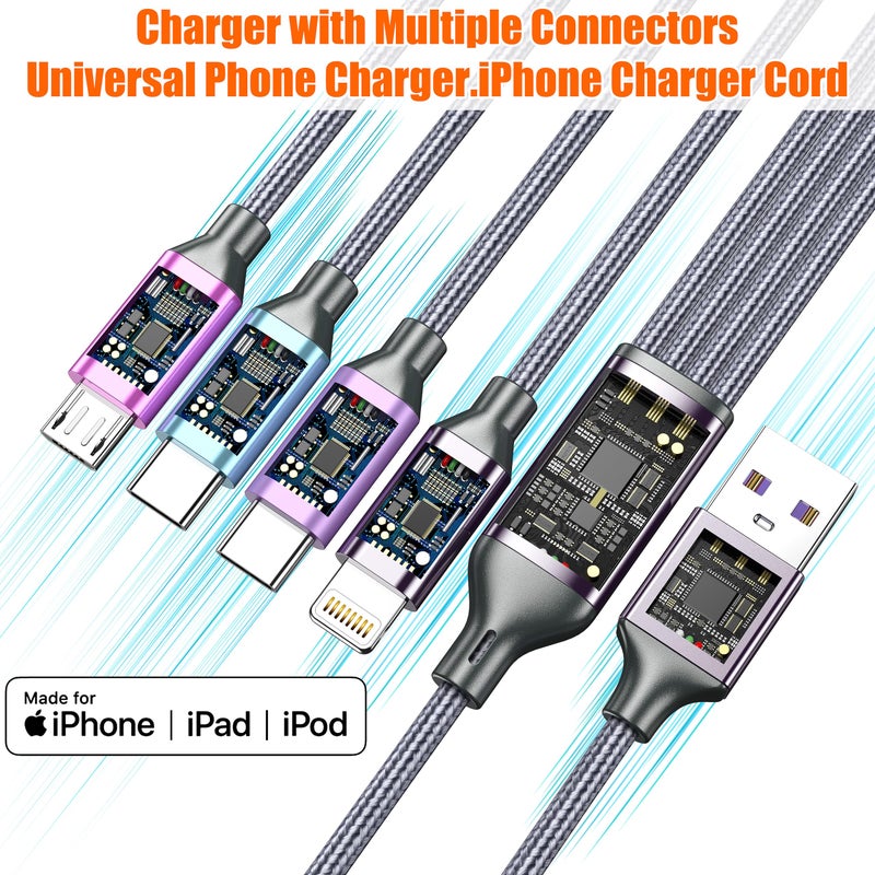 HYXing Multi Charging Cable 4ft 2Pack, Doub Tyep-C 4 in 1 Charging cable Nylon Braided Lightning iPhone Charger,Universal Charger Phone Cord With Type-C,Micro USB,IP Port for iPhone17-5/Android -Multicolor - Image 4