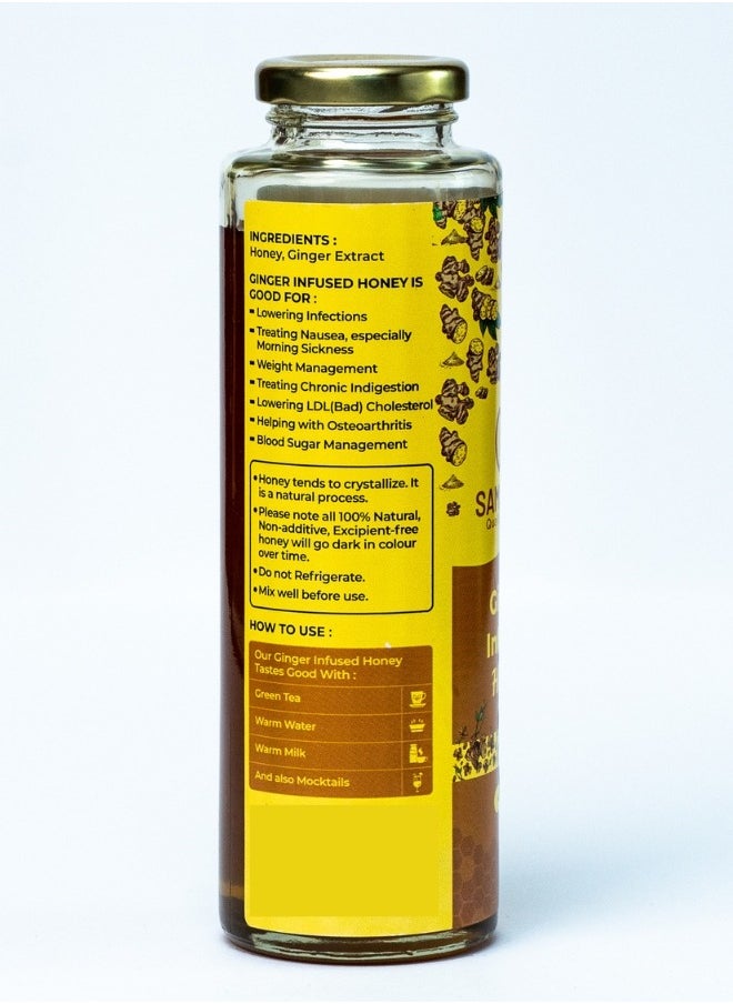 Ginger Infused Honey, Organic Herbal Nectar, 100% Raw Natural Honey with Ginger Extract, No Added Sugar or Preservatives, Ayurvedic Immunity Booster, Natural Sweetener for Cough, Digestion, Cold & Wellness – 480g