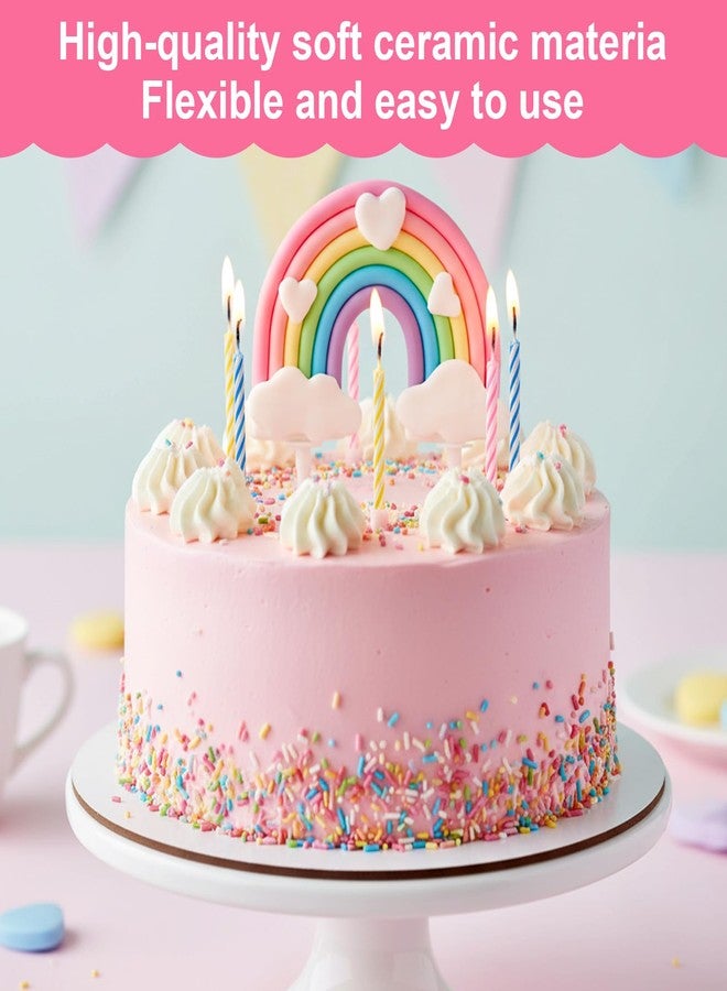 Elegaperma Pastel Rainbow Cake Topper,Cute Colorful Cloud and Heart Rainbow Cake Topper, Soft Pottery Pastel Rainbows Birthday Cakes Decorations Supplies for Boys Girls Happy Birthday Party Wedding - Image 3