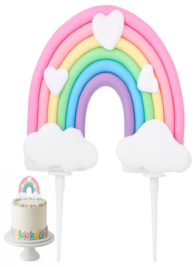 Elegaperma Pastel Rainbow Cake Topper,Cute Colorful Cloud and Heart Rainbow Cake Topper, Soft Pottery Pastel Rainbows Birthday Cakes Decorations Supplies for Boys Girls Happy Birthday Party Wedding - Image 1