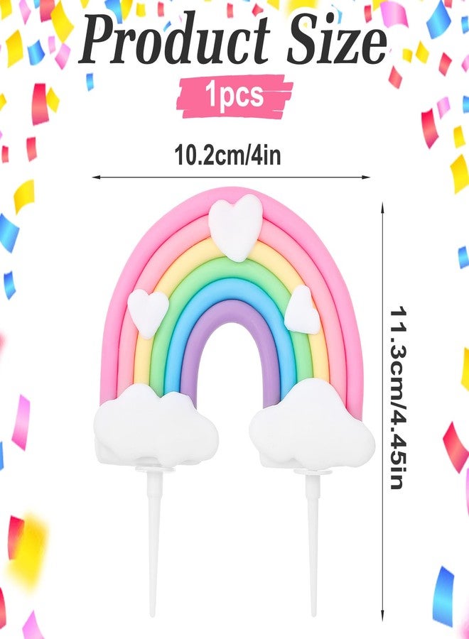 Elegaperma Pastel Rainbow Cake Topper,Cute Colorful Cloud and Heart Rainbow Cake Topper, Soft Pottery Pastel Rainbows Birthday Cakes Decorations Supplies for Boys Girls Happy Birthday Party Wedding - Image 2