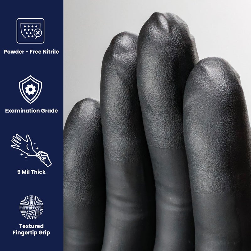 Adenna DLG675 Dark Light 9 mil Nitrile Powder Free Exam Gloves (Black, Medium) Box of 100 - Image 2