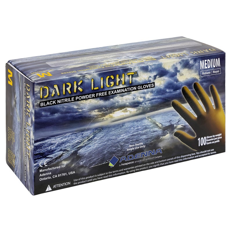 Adenna DLG675 Dark Light 9 mil Nitrile Powder Free Exam Gloves (Black, Medium) Box of 100 - Image 1