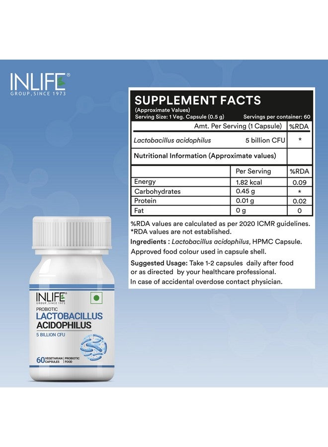INLIFE بروبيوتيك لاكتوباسيلس أسيودوفيلس 5 مليار CFU | مكمل صحة الأمعاء للرجال والنساء | صحة الجهاز الهضمي، معزز المناعة | يعزز توازن البروبيوتيك - 60 كبسولة نباتية (عبوة من 1، 60) - Image 2