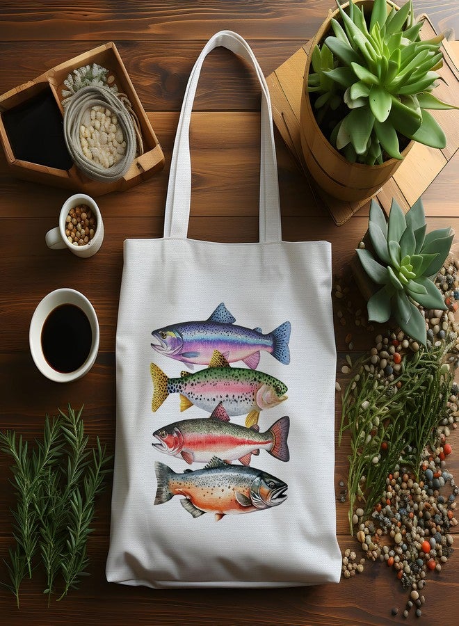 JINYO Fish Canvas Tote Bag Gifts for Fishing Lovers, Fish Themed Gifts, 15x15 Inch - Image 4