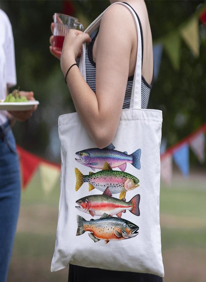 JINYO Fish Canvas Tote Bag Gifts for Fishing Lovers, Fish Themed Gifts, 15x15 Inch - Image 2