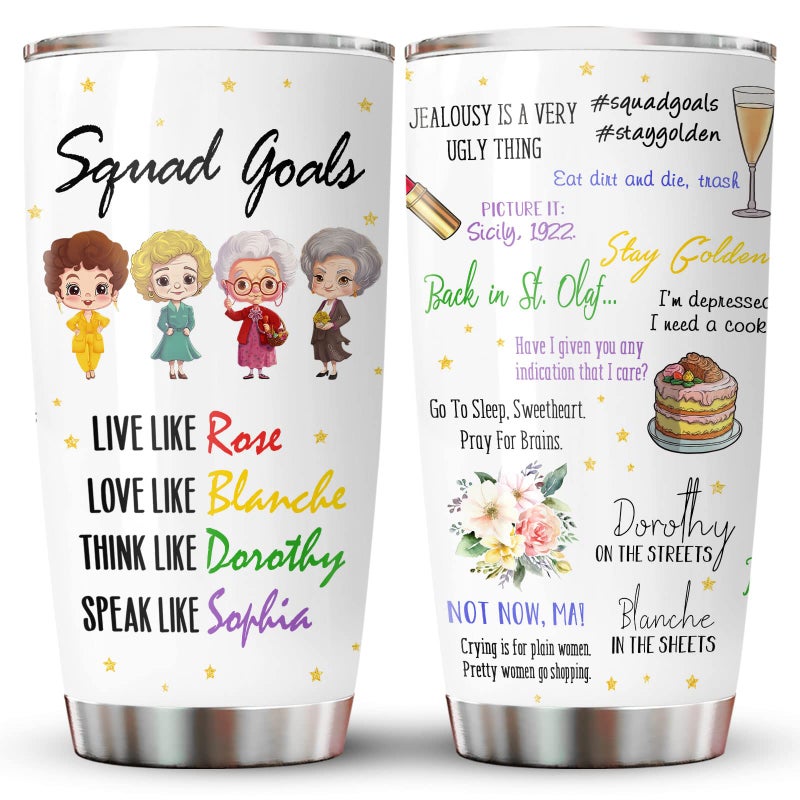 34HD Valentine Friend Gifts Golden Movie Tumblers with Lid 20 oz Stainless Steel Best Friend Travel Cup Mug Friend Decor Birthday Gifts for Bestie Women Girls