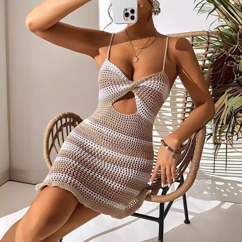 Women's Hollow Out Beach Dress Sexy Knit Cover Up Dress - Image 3