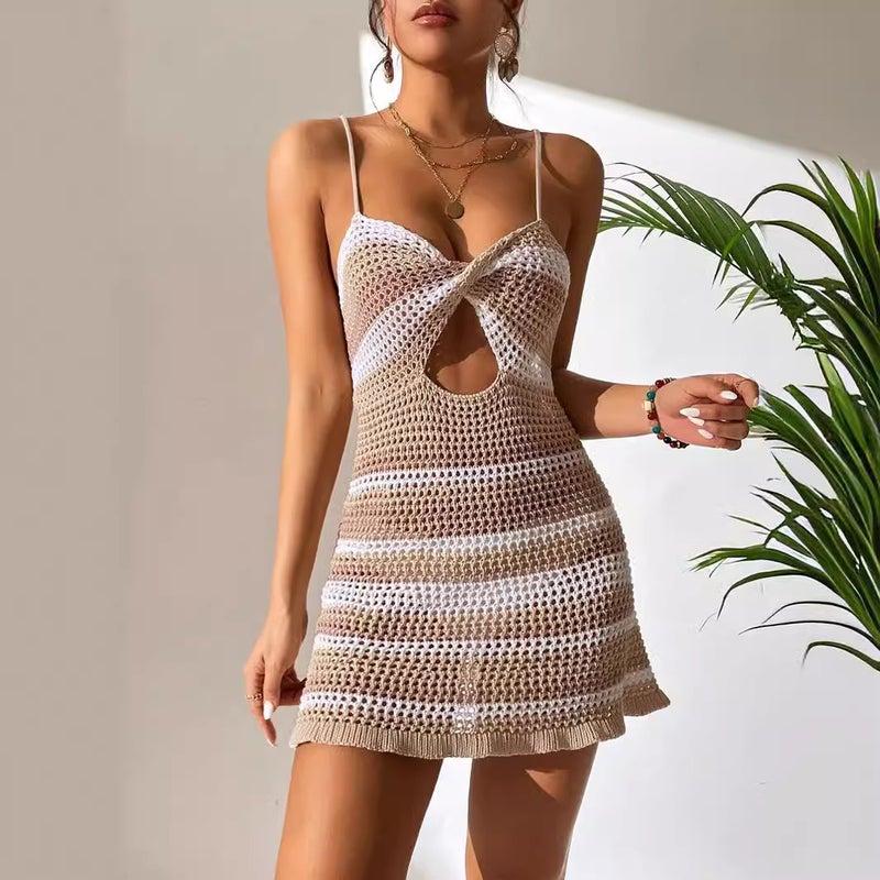 Women's Hollow Out Beach Dress Sexy Knit Cover Up Dress - Image 4