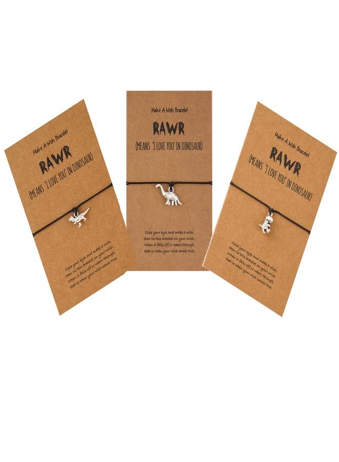 Pingyongchang 3Pcs Friendship Dinosaur Bracelet Set with Message Card Make a Wish Adjustable Bracelet Tyrannosaurus Handmade Bracelet Simple Women Jewelry Gifts - Image 2