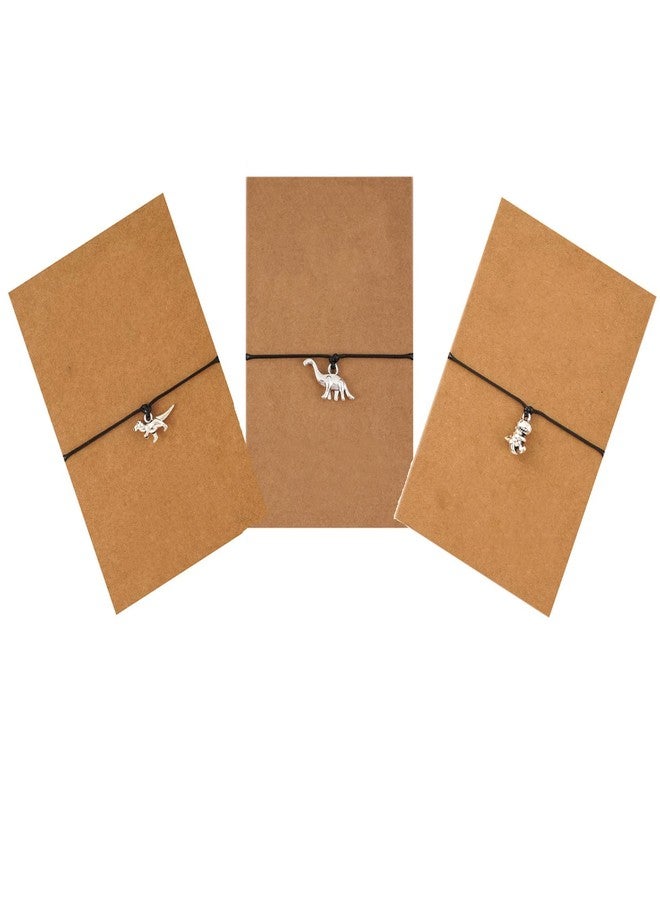 Pingyongchang 3Pcs Friendship Dinosaur Bracelet Set with Message Card Make a Wish Adjustable Bracelet Tyrannosaurus Handmade Bracelet Simple Women Jewelry Gifts - Image 1