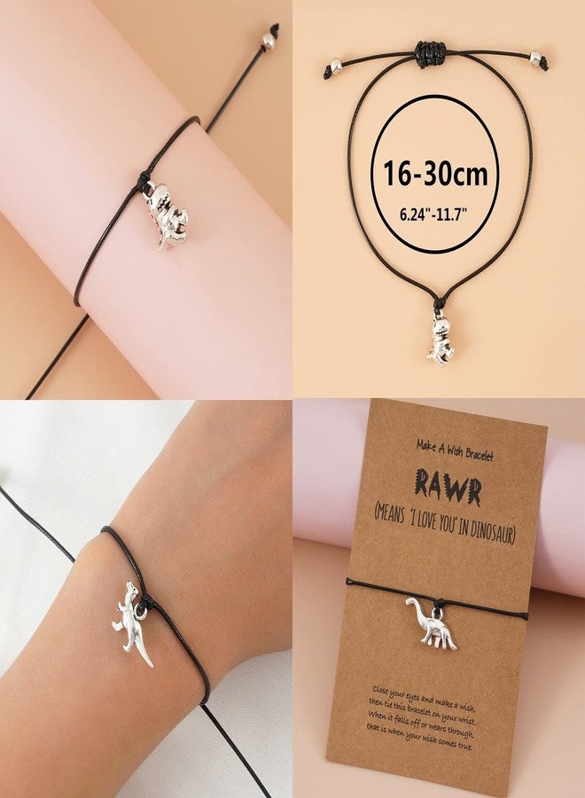 Pingyongchang 3Pcs Friendship Dinosaur Bracelet Set with Message Card Make a Wish Adjustable Bracelet Tyrannosaurus Handmade Bracelet Simple Women Jewelry Gifts - Image 3