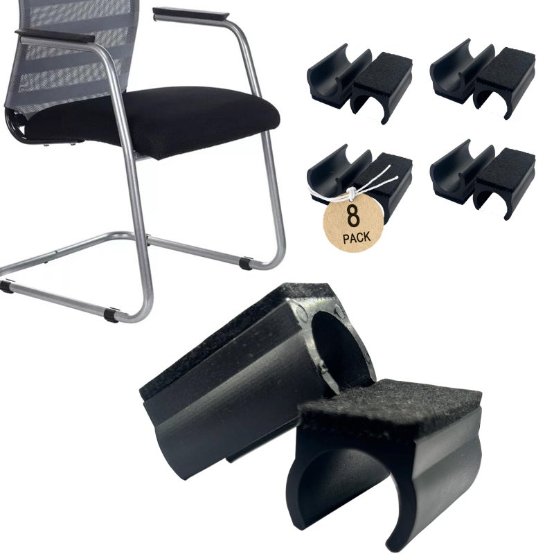 Rectangle U Shaped Chair Leg Tips Caps with Felt PadsFurniture Feet Protectors Slide Smoothly Glides No Scratches No Noise Protect Hardwood Floors Fit 19mm34inch Diameter Tubular Leg Black 8PCS