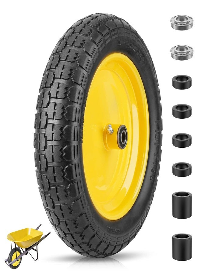 TICONN 4.80/4.00-8 Tire, 14.5" Flat Free Wheelbarrow Tire and Wheel, Solid Replacement Tires with 3" Centered Hub, 5/8" 3/4" Bearings, Universal Fit 4.80/4.00-8, 3.50/3.00-8, 4.00-6 (Yellow) - Image 1