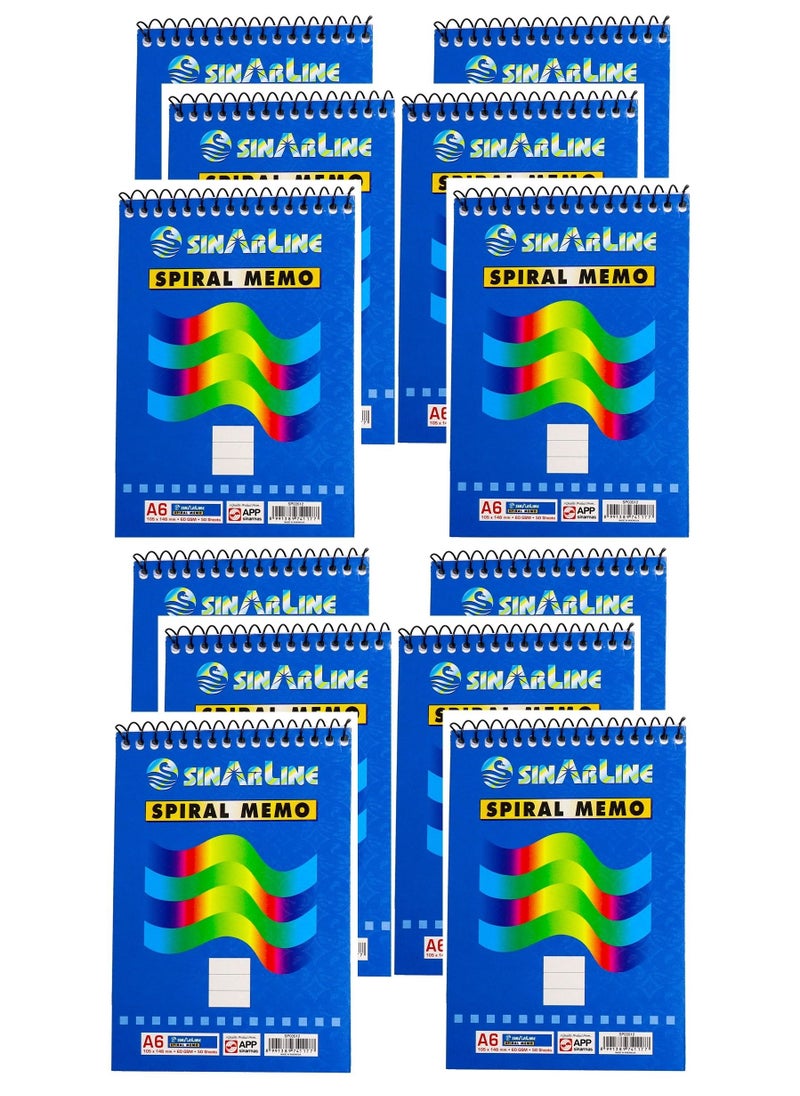 SINARLINE - Pack of 12 Pieces Notepad Top Spiral Memo A6 50 Sheets - Image 1