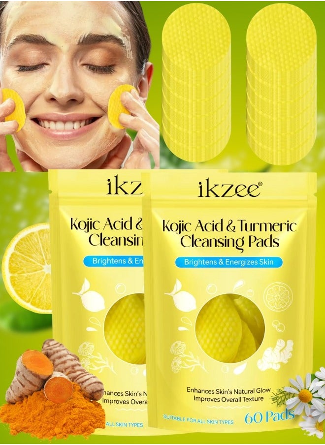 IKZEE 120 Pcs (Two Packs) Kojic Acid & Turmeric Cleansing Pads for Dark Spots Turmeric Kojic Acid Cleansing Pads Helps Balance Skin Oil & Water Fade Spot Remove Excess Keratin Clean Oil Refines Pores  - Image 1