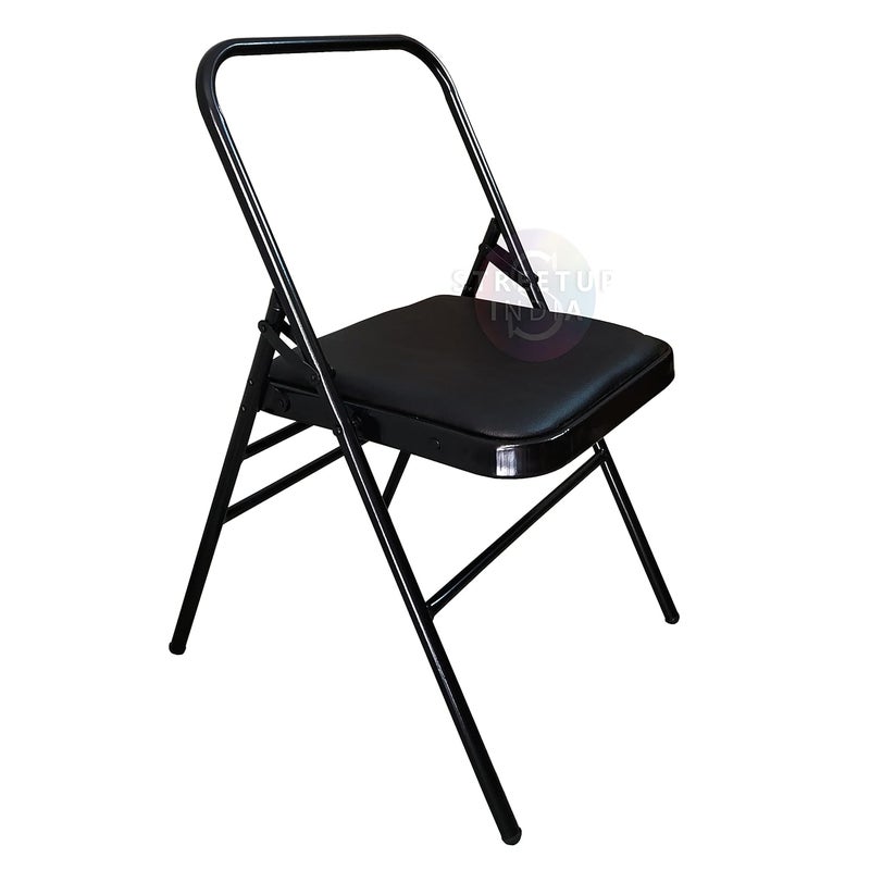 Streetup India Yoga Chair with Leather Seat Backless Chair for Iyengar YogaFitness Black