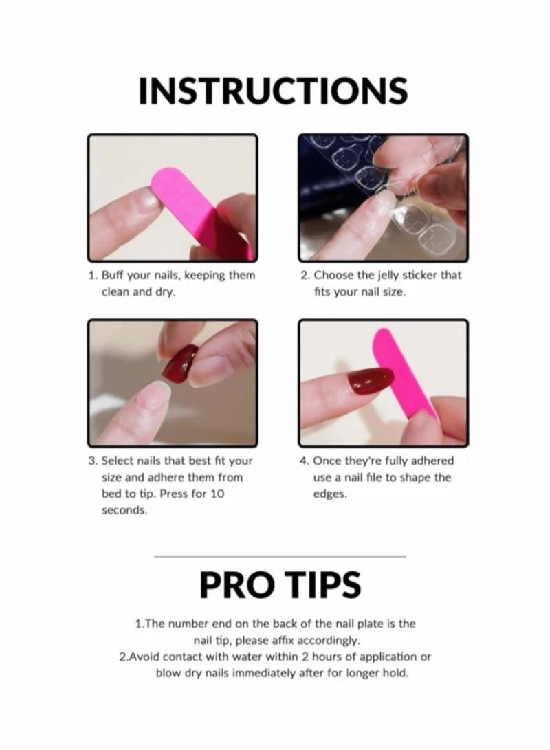 اظافر تركيب باللون البيج الكلاسيكي مع الفرنسي باللون الأسود 24 قطعة - Image 3