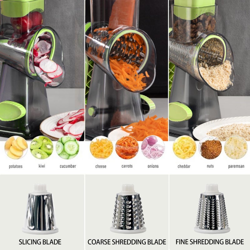 EDEFISY Cheese Grater Hand Crank 3-in-1-18X Faster Rotary Vegetable Shredder with Interchangeable Blades, Non-Slip Suction Base, Dishwasher Safe (Low Temperature) - Image 2