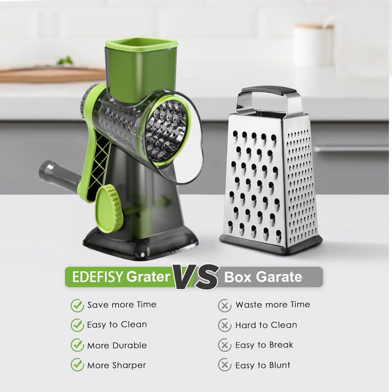 EDEFISY Cheese Grater Hand Crank 3-in-1-18X Faster Rotary Vegetable Shredder with Interchangeable Blades, Non-Slip Suction Base, Dishwasher Safe (Low Temperature) - Image 5