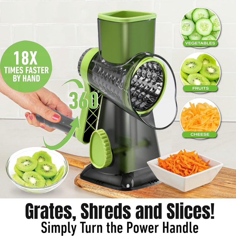 EDEFISY Cheese Grater Hand Crank 3-in-1-18X Faster Rotary Vegetable Shredder with Interchangeable Blades, Non-Slip Suction Base, Dishwasher Safe (Low Temperature) - Image 4
