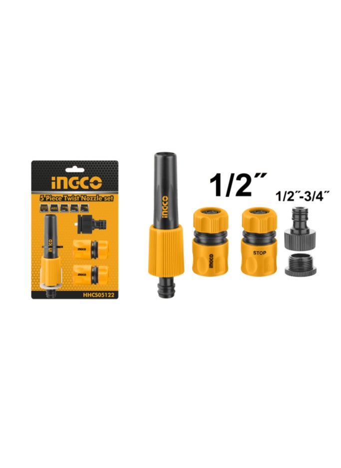 INGCO Garden Hose Twist Nozzle Set with Quick Connectors, 5 Pieces, Model HHCS05122  - Image 2