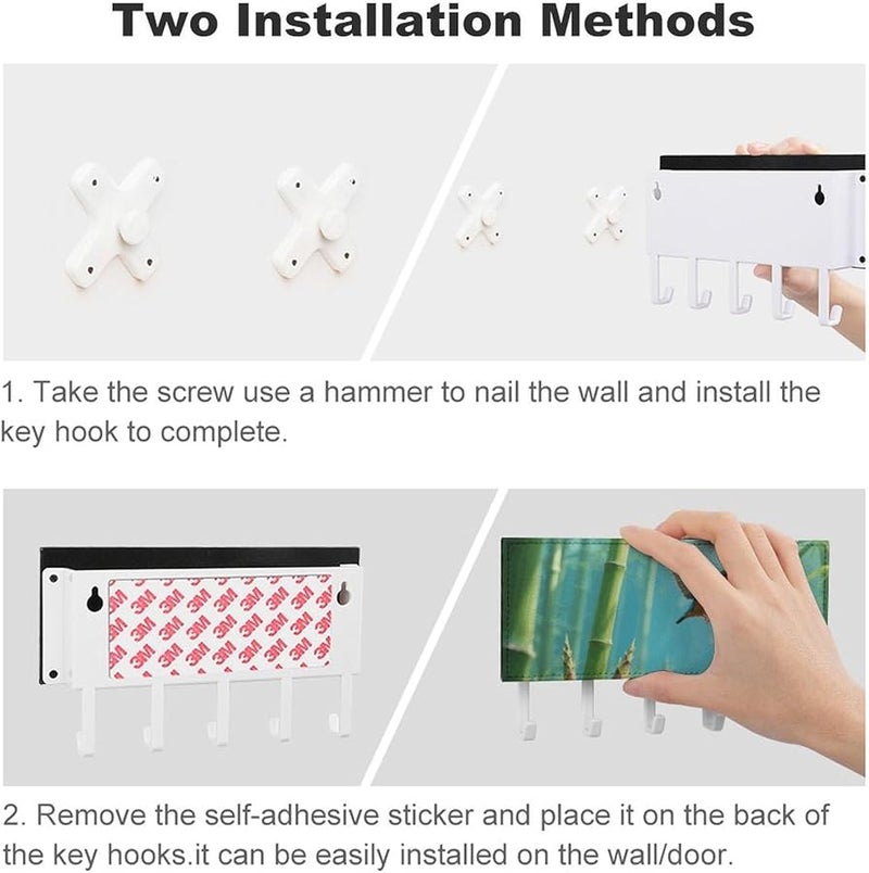 حامل مفاتيح جدار البامبو مع 5 خطاطيف من جلد البولي يوريثان، منظف مفاتيح، تخزين المدخل - Image 4