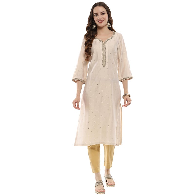 Biba Almond Milk Viscose Blend Straight Kurta - Image 5