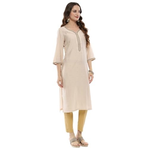 Biba Almond Milk Viscose Blend Straight Kurta - Image 3