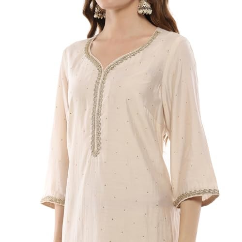 Biba Almond Milk Viscose Blend Straight Kurta - Image 4