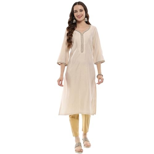 Biba Almond Milk Viscose Blend Straight Kurta - Image 1