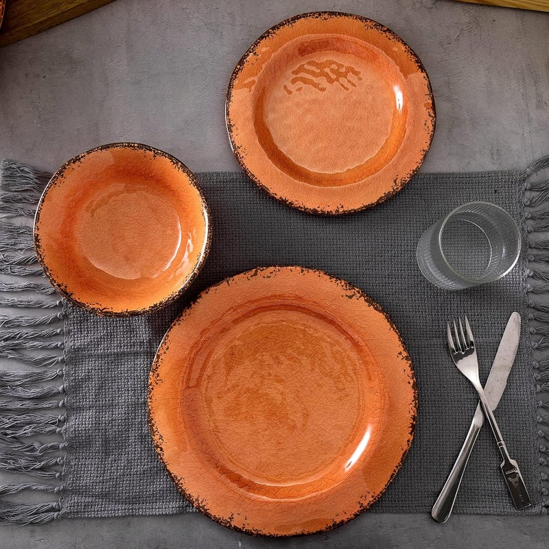 LEHAHA LEHAHA Rustic Farmhouse Melamine Dinner Plates Set of 6 11 inch Lightweight Camper RV Dishes Indoor and Outdoor Use Reusable Sturdy and Dishwasher Safe Orange  - Image 4
