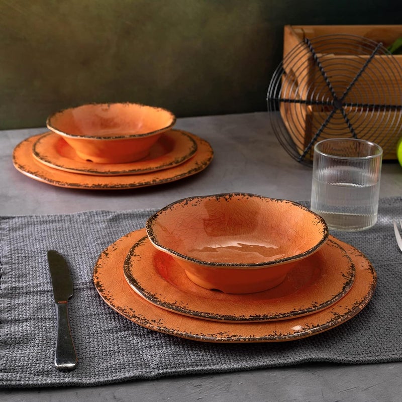 LEHAHA LEHAHA Rustic Farmhouse Melamine Dinner Plates Set of 6 11 inch Lightweight Camper RV Dishes Indoor and Outdoor Use Reusable Sturdy and Dishwasher Safe Orange  - Image 5
