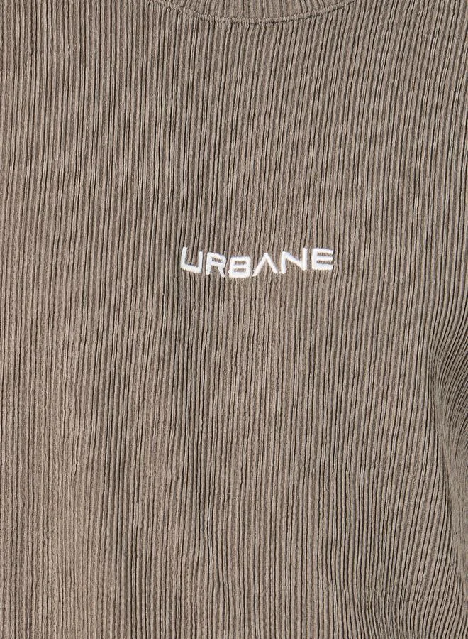 Styli Styli Textured Oversized T-Shirt with Minimal Embroidery