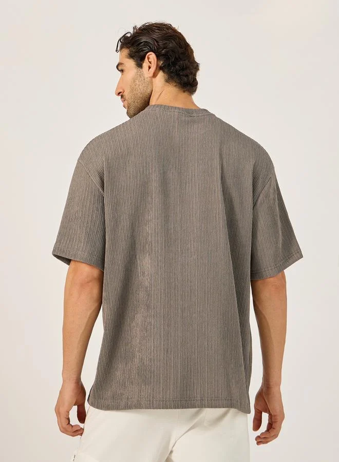 Styli Styli Textured Oversized T-Shirt with Minimal Embroidery
