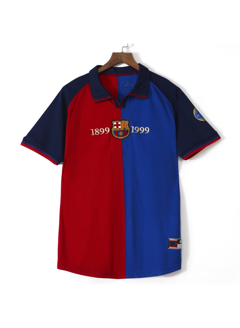 برشلونة 1899-1999 المئوية المنزل الرجعية لكرة القدم جيرسي ، قصيرة الأكمام قميص كرة قدم للجماهير - Image 1