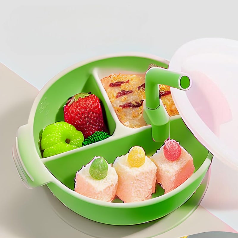 Elegant Bowl With Cover And Straw BPA Free Plate Mat With Three Separated Compartments Suction Base Non Toxic Lightweight Easy To Clean Durable Multipurpose Reusable Bowl For Daily Use (Mint Green) - Image 4