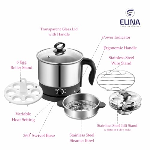 Elina Breakfast Combo EHA-CBFK1, Electric Multi Kettle 1.25L, Sandwich Griller, Wireless Electric Chopper - Image 5