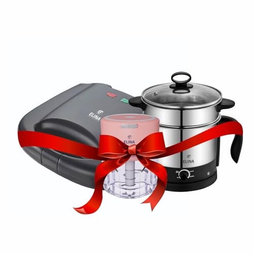 Elina Breakfast Combo EHA-CBFK1, Electric Multi Kettle 1.25L, Sandwich Griller, Wireless Electric Chopper - Image 1