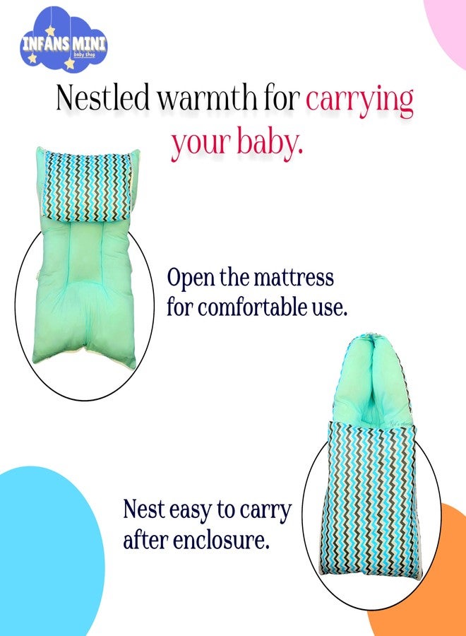 Infans Mini Zigzag Mega 3 in 1 Baby's Cotton Bed Cum Carry Bed Printed Baby Sleeping Bag-Baby Bed-Infant Portable for Unisex Easily Portable, Light Weight Carry for New Born 4-8 Months Old(Blue) - Image 3
