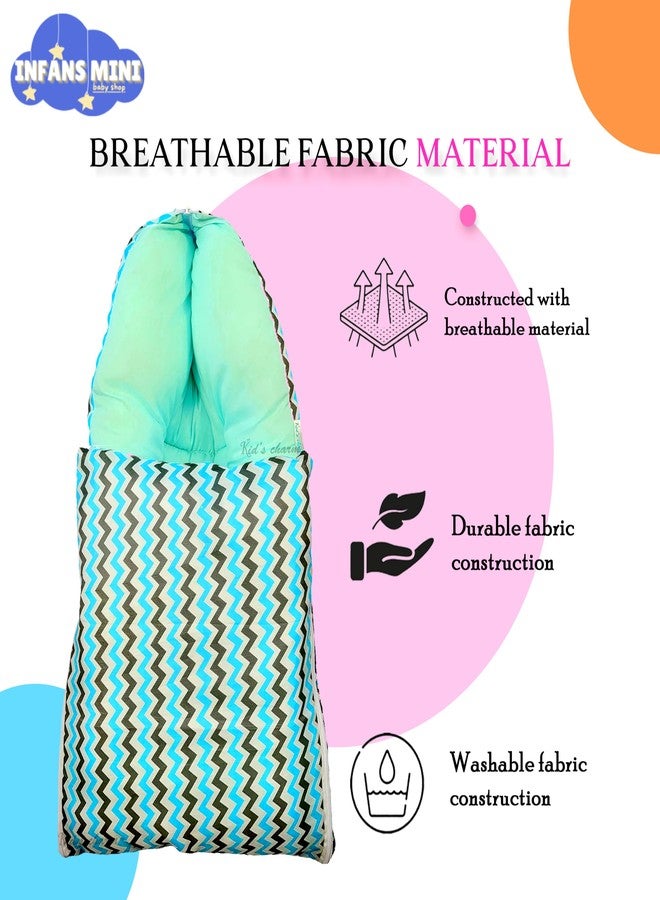 Infans Mini Zigzag Mega 3 in 1 Baby's Cotton Bed Cum Carry Bed Printed Baby Sleeping Bag-Baby Bed-Infant Portable for Unisex Easily Portable, Light Weight Carry for New Born 4-8 Months Old(Blue) - Image 5