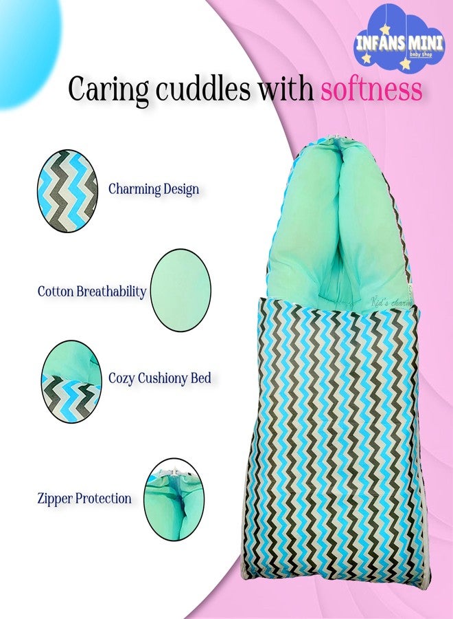 Infans Mini Zigzag Mega 3 in 1 Baby's Cotton Bed Cum Carry Bed Printed Baby Sleeping Bag-Baby Bed-Infant Portable for Unisex Easily Portable, Light Weight Carry for New Born 4-8 Months Old(Blue) - Image 4