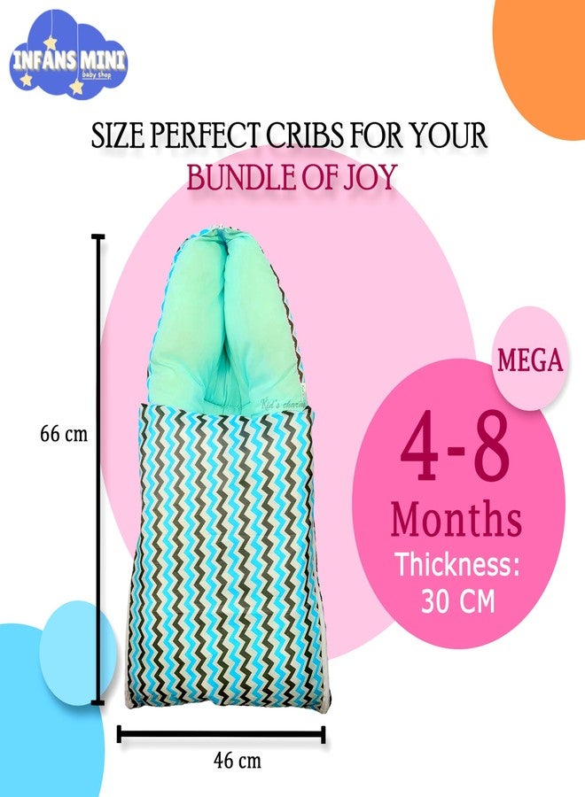 Infans Mini Zigzag Mega 3 in 1 Baby's Cotton Bed Cum Carry Bed Printed Baby Sleeping Bag-Baby Bed-Infant Portable for Unisex Easily Portable, Light Weight Carry for New Born 4-8 Months Old(Blue) - Image 2